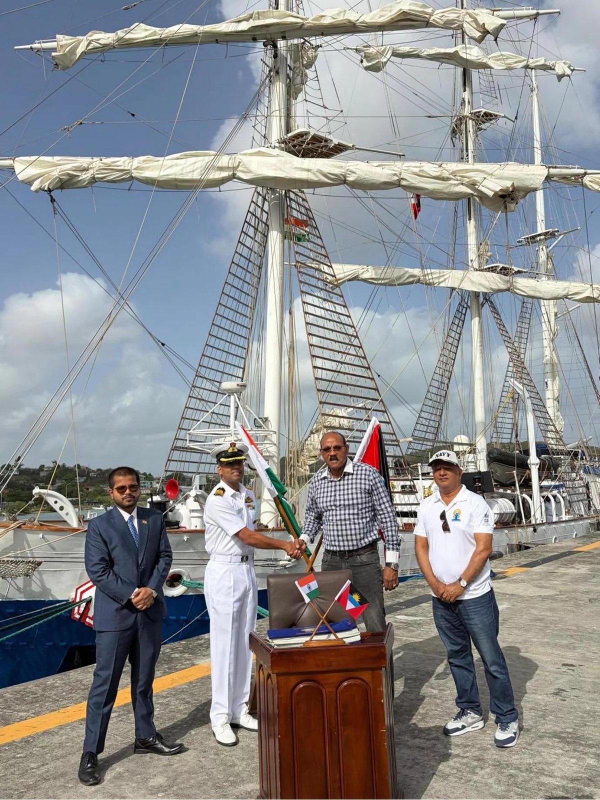 PM Browne Bids Farewell to Indian Naval Vessel INS Sudarshini Before Departure